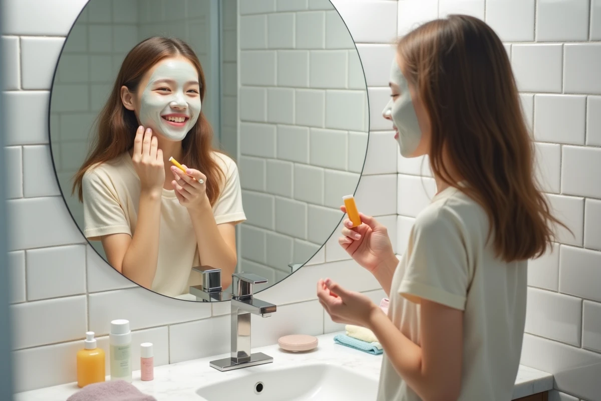 Deux adolescentes appliquant un masque visage ensemble dans la salle de bain
