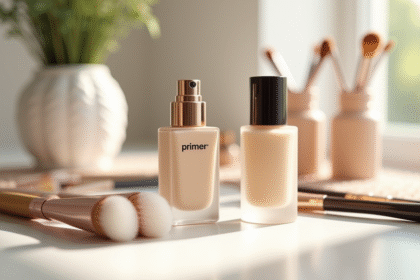 Table de maquillage moderne avec primer et fond de teint