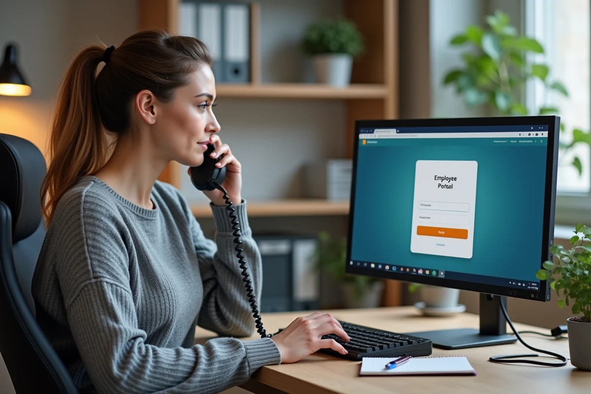Collaboratrice L'Oréal contactant le support pour débloquer son compte de vente au personnel depuis son domicile