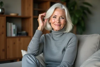 Femme élégante aux cheveux blancs en portrait