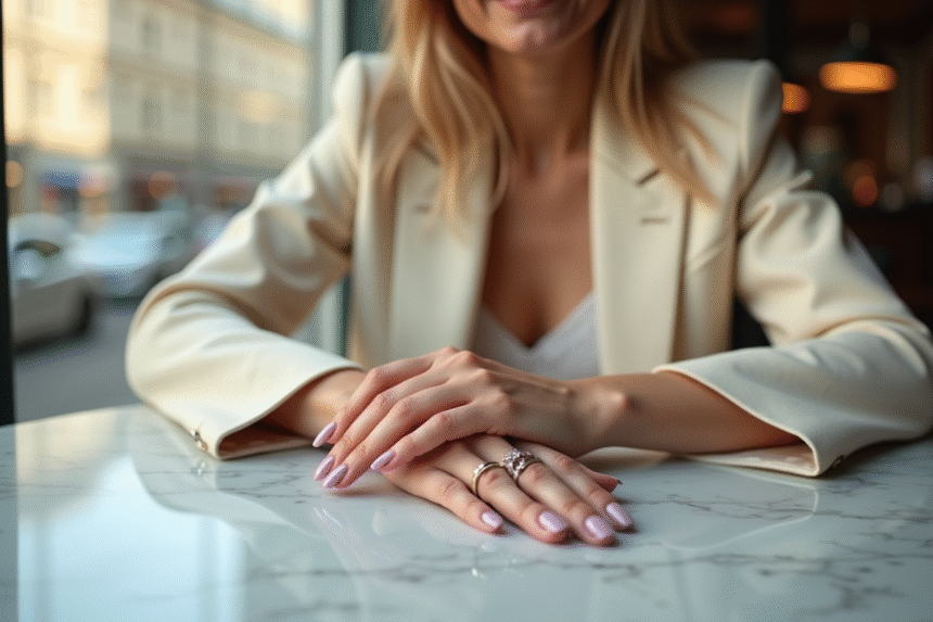 Femme élégante avec manucure pastel à Paris