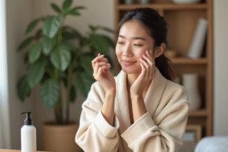 Femme appliquant un serum hydratant sur le visage