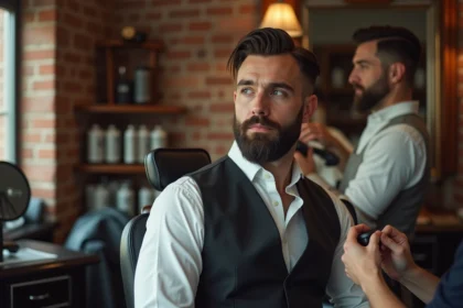 Homme avec barbe soignee dans un salon haut de gamme