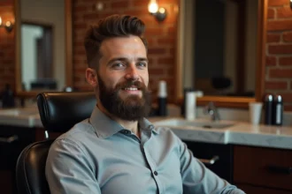 Homme barbu en coiffure précise dans un salon moderne à Lille