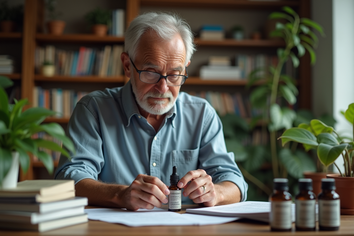 Homme lisant une étiquette d