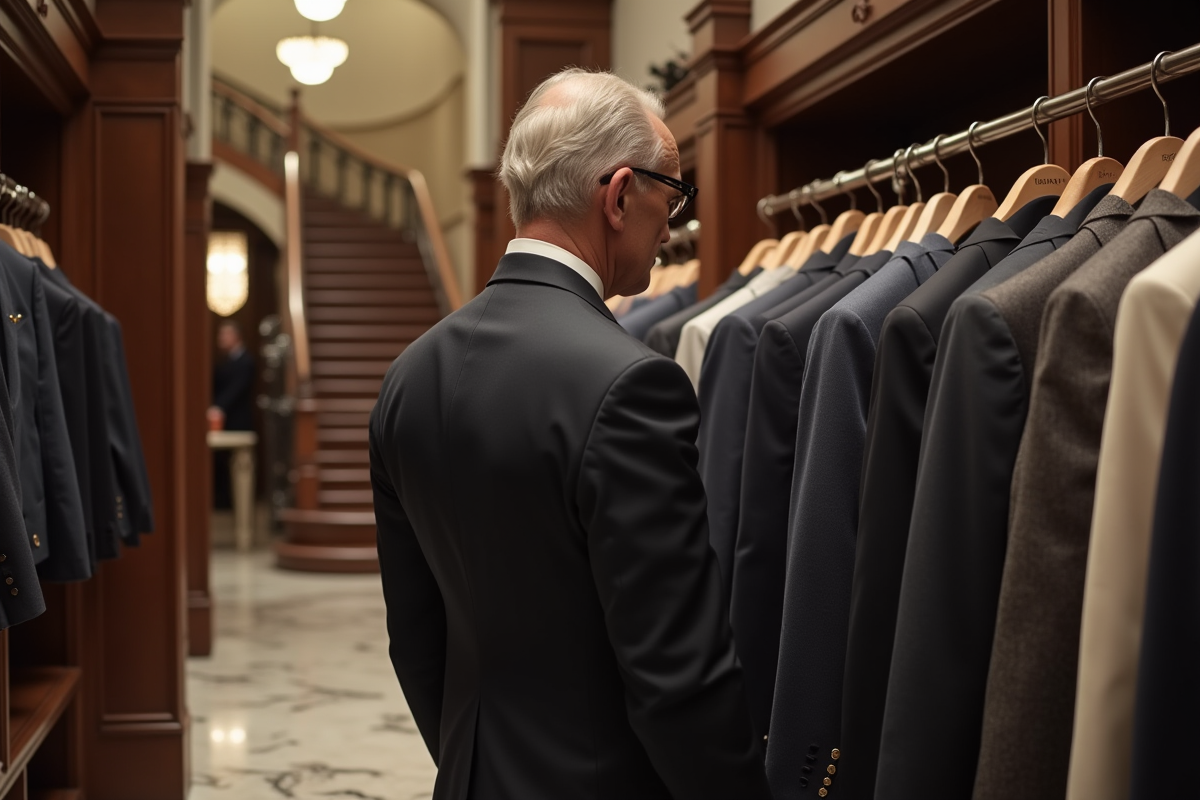 Homme sophistiqué dans une boutique de couture
