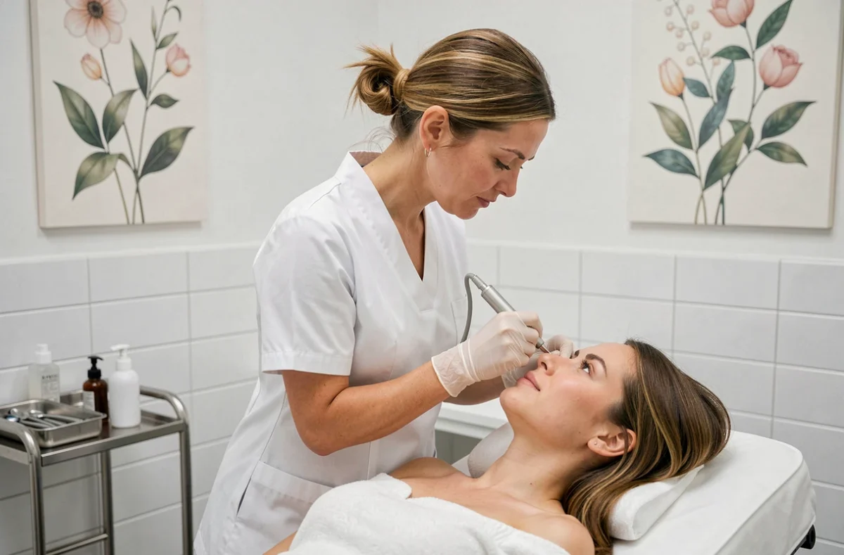 Thérapeute de l'Institut de Beauté Armelle à Rennes réalisant un soin du visage précis avec des outils esthétiques professionnels