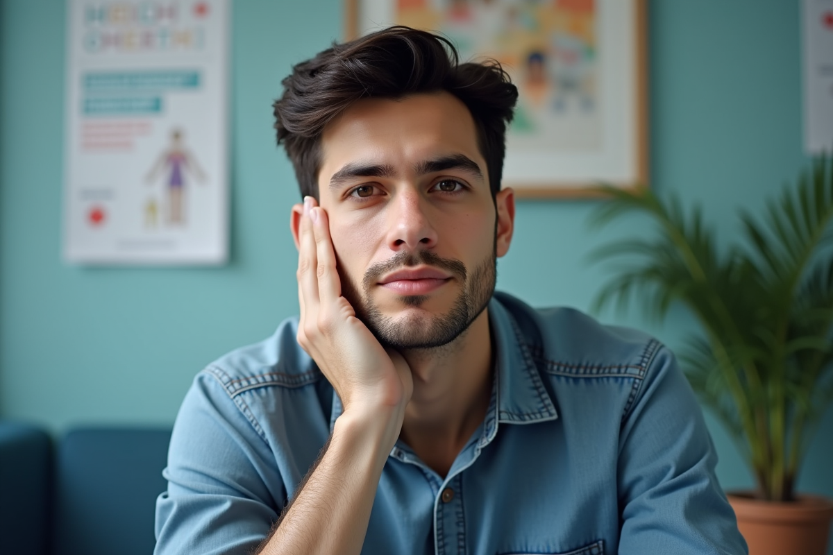 Jeune homme pensif dans une salle d