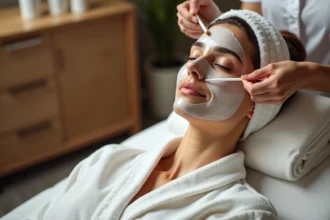 Femme recevant un soin du visage dans un spa